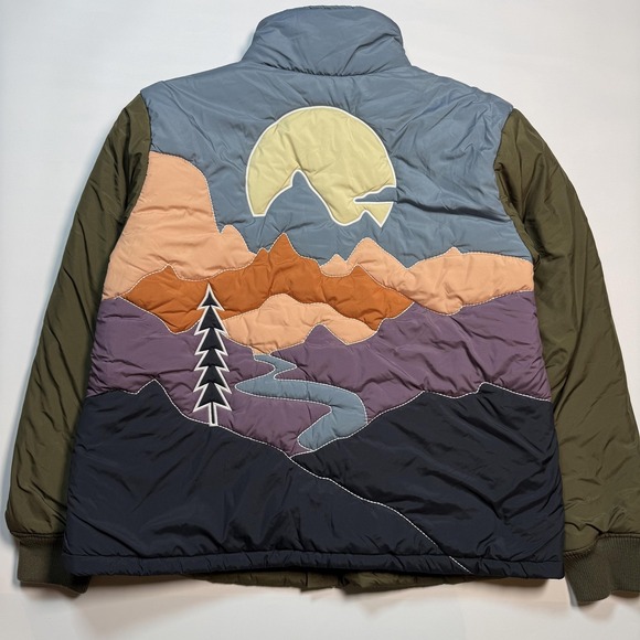 Cleo + Wolf Jackets & Blazers - Cleo + Wolf Puffer Jacket Womens XL Green Quilted Retro Mountain Scene Back
